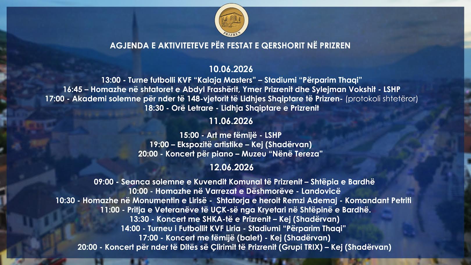 Yuneske Feste ano Prizren – 10-12 Yuni 2026